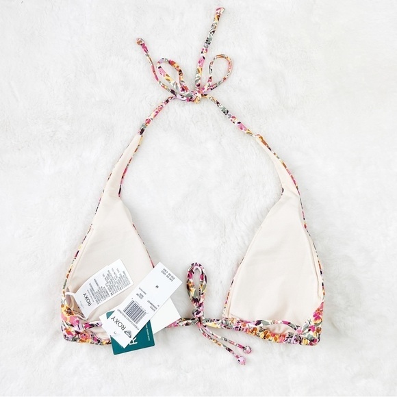 NWT Roxy Printed Beach Classics Elongated Triangle Bikini Top Pastel Rose Floral - Picture 7 of 8